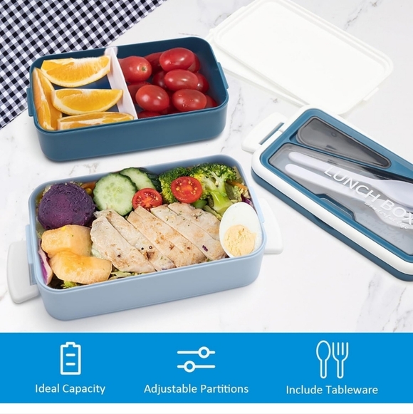 Stackable Lunch Box 1600ml 2 Layer Reusable Bento Box with Spoon & Fork - Picture 4 of 7